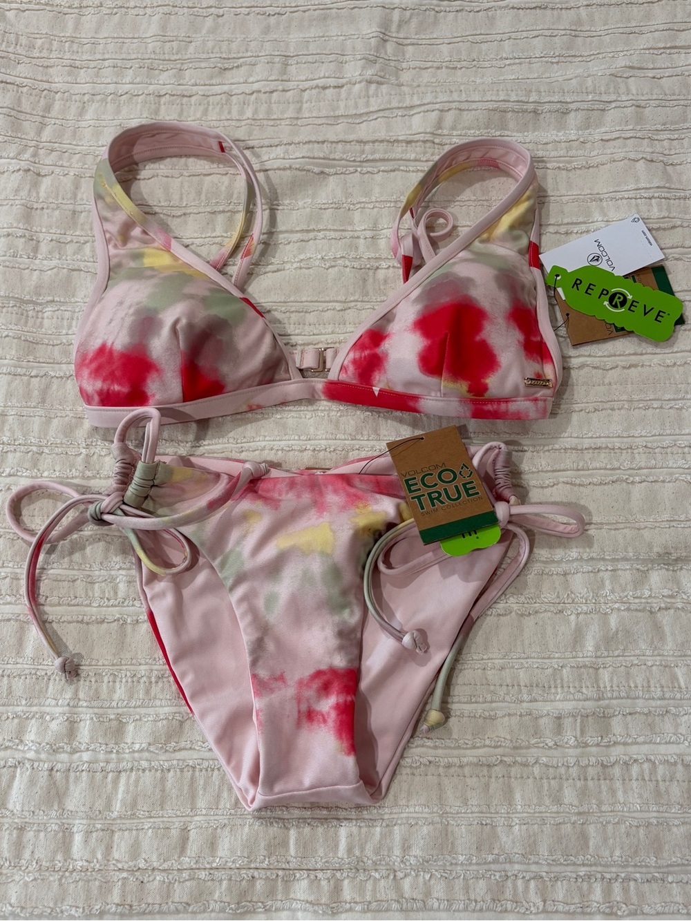 NWT VOLCOM Tie-Dye Pink Triangle Bikini